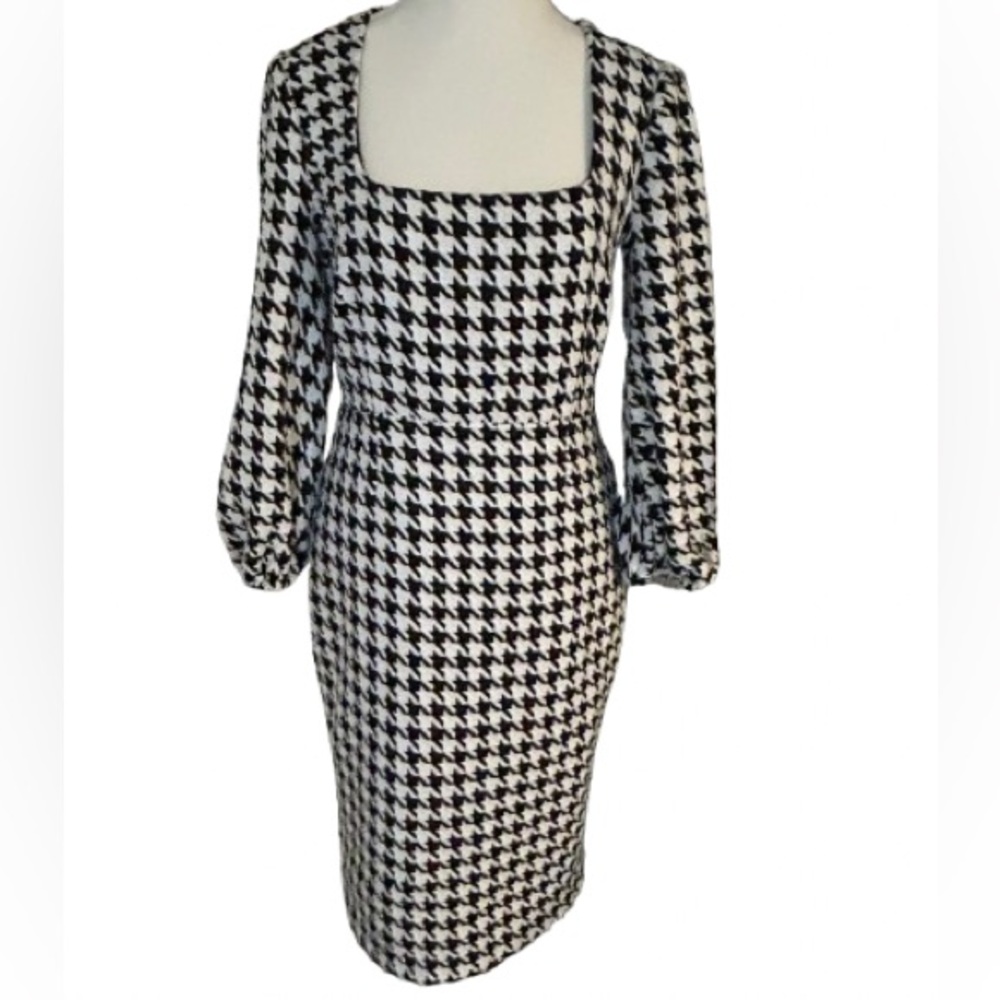 NWT Alexia Admor Houndstooth Long Sleeve Dress Black White New Designer Pattern